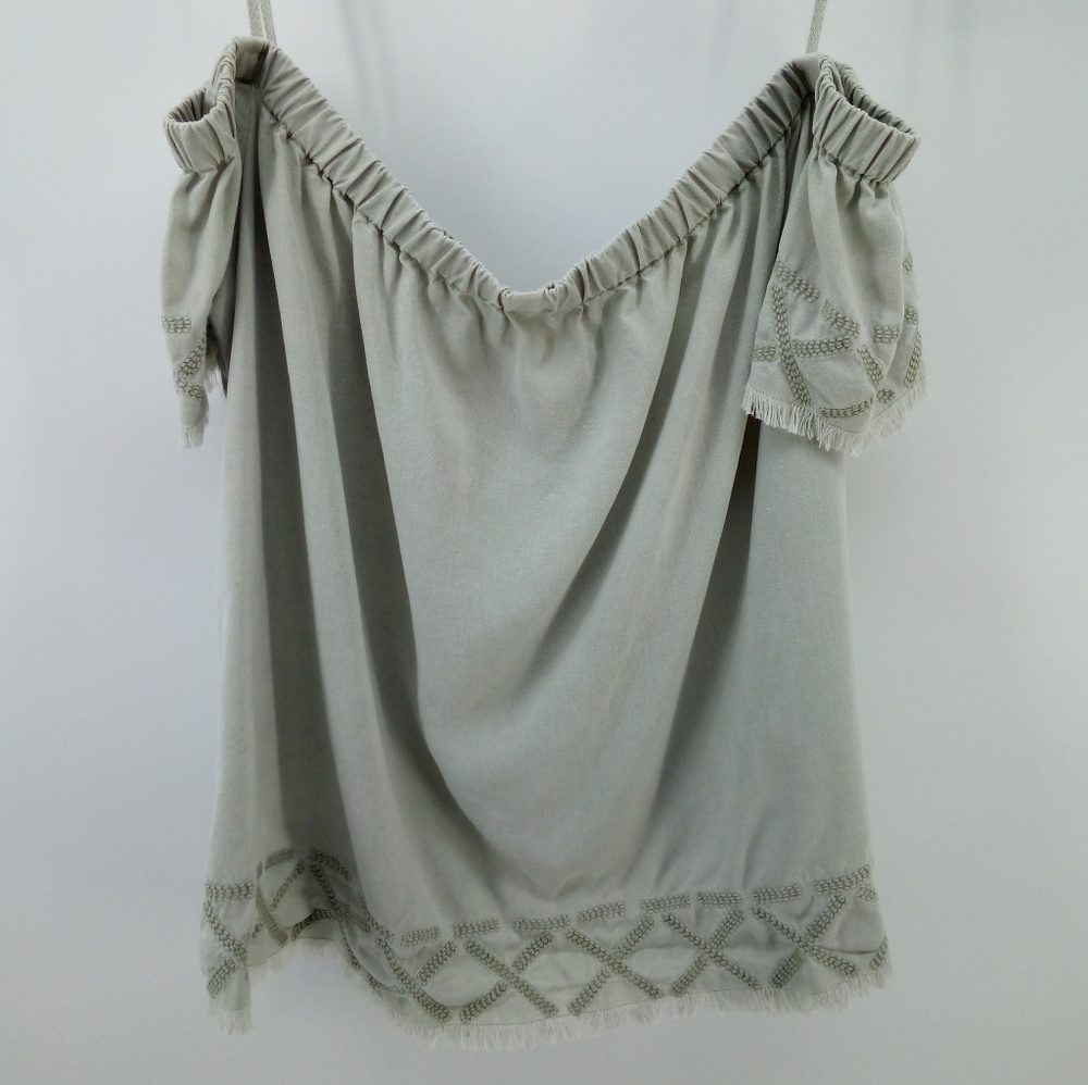 Cloth & Stone Mint Green Off the Shoulder Tribal Aztec Fringe Top S - Picture 7 of 12
